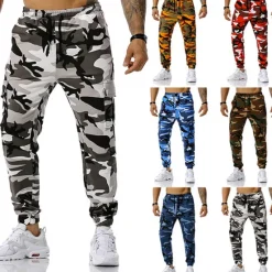 Best OUKU Men's Cargo Pants Cargo Trousers Trousers Camo Pants Elastic Waist Flap Pocket Camouflage Full Length Work Holiday Cotton Blend Stylish Casual / Sporty Army Green Red Micro-elastic