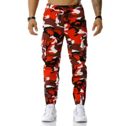 Best OUKU Men's Cargo Pants Cargo Trousers Trousers Camo Pants Elastic Waist Flap Pocket Camouflage Full Length Work Holiday Cotton Blend Stylish Casual / Sporty Army Green Red Micro-elastic
