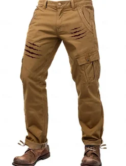 Discount OUKU Men's Cargo Pants Cargo Trousers Work Pants Multi Pocket Graphic Scratches Outdoor Full Length Outdoor Sports Outdoor Casual Sports Fashion Yellow Army Green Micro-elastic