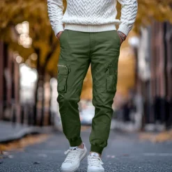 Outlet OUKU Men's Cargo Pants Cargo Trousers Trousers Drawstring Elastic Waist Multi Pocket Plain Breathable Outdoor Full Length Casual Daily Casual Tactical ArmyGreen Black Micro-elastic