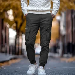 Outlet OUKU Men's Cargo Pants Cargo Trousers Trousers Drawstring Elastic Waist Multi Pocket Plain Breathable Outdoor Full Length Casual Daily Casual Tactical ArmyGreen Black Micro-elastic