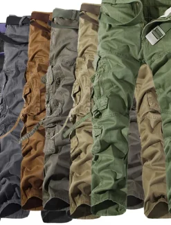 OUKU Men's Cargo Pants Cargo Trousers Trousers Multi Pocket Straight Leg Solid Colored Comfort Wearable Outdoor Daily 100% Cotton Sports Stylish ArmyGreen Black