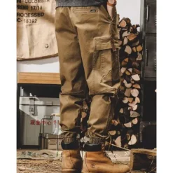 Outlet OUKU Men's Cargo Pants Cargo Trousers Techwear Pocket Drawstring Elastic Waist Plain Comfort Breathable Outdoor Daily Going out Fashion Casual Black Khaki