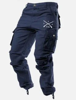 Clearance OUKU Men's Cargo Pants Cargo Trousers Work Pants Multi Pocket Graphic Arrow 1776 Outdoor Full Length Outdoor Sports Outdoor Casual Classic Western Style Yellow Army Green Micro-elastic
