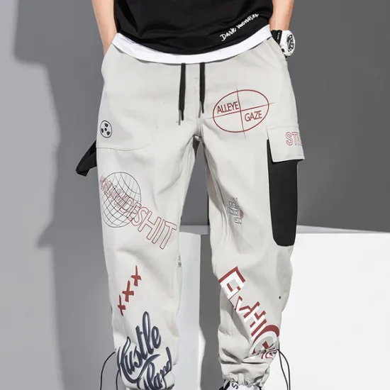 Best OUKU Men's Cargo Pants Cargo Trousers Joggers Trousers Drawstring Elastic Waist Multi Pocket Graphic Prints Breathable Soft Casual Daily Fashion Streetwear Black Gray