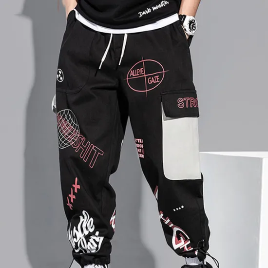 Best OUKU Men's Cargo Pants Cargo Trousers Joggers Trousers Drawstring Elastic Waist Multi Pocket Graphic Prints Breathable Soft Casual Daily Fashion Streetwear Black Gray