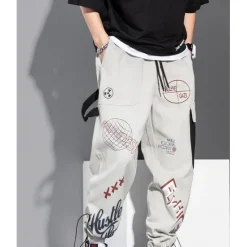 Best OUKU Men's Cargo Pants Cargo Trousers Joggers Trousers Drawstring Elastic Waist Multi Pocket Graphic Prints Breathable Soft Casual Daily Fashion Streetwear Black Gray