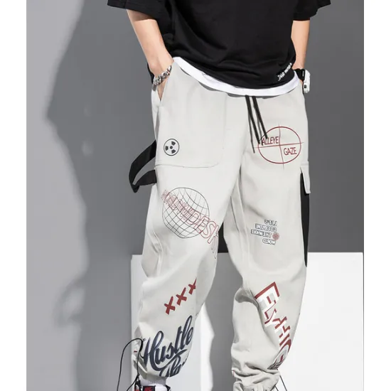 Best OUKU Men's Cargo Pants Cargo Trousers Joggers Trousers Drawstring Elastic Waist Multi Pocket Graphic Prints Breathable Soft Casual Daily Fashion Streetwear Black Gray