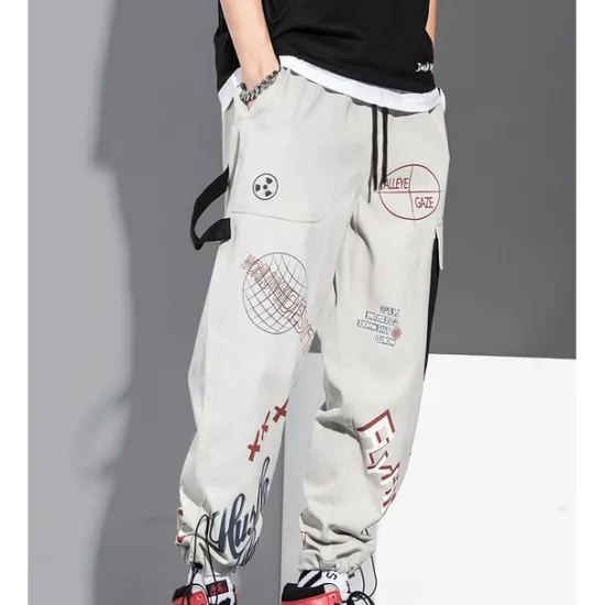 Best OUKU Men's Cargo Pants Cargo Trousers Joggers Trousers Drawstring Elastic Waist Multi Pocket Graphic Prints Breathable Soft Casual Daily Fashion Streetwear Black Gray