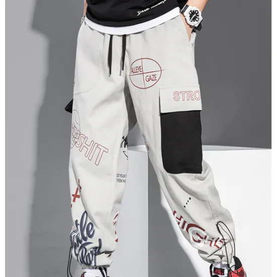 Best OUKU Men's Cargo Pants Cargo Trousers Joggers Trousers Drawstring Elastic Waist Multi Pocket Graphic Prints Breathable Soft Casual Daily Fashion Streetwear Black Gray