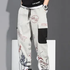Best OUKU Men's Cargo Pants Cargo Trousers Joggers Trousers Drawstring Elastic Waist Multi Pocket Graphic Prints Breathable Soft Casual Daily Fashion Streetwear Black Gray