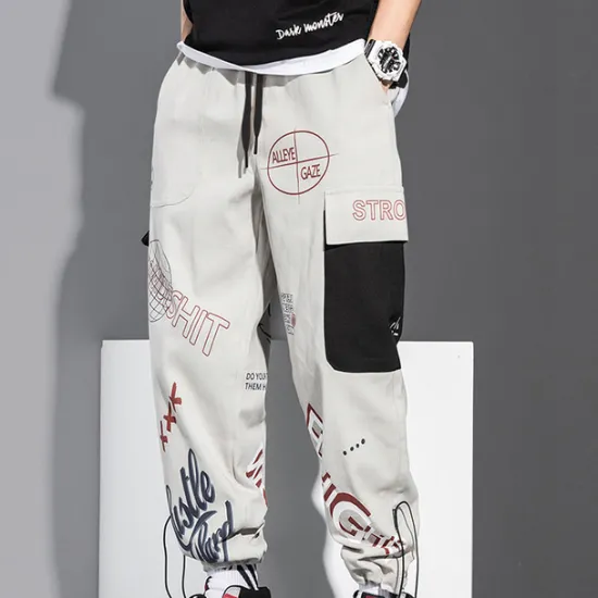 Best OUKU Men's Cargo Pants Cargo Trousers Joggers Trousers Drawstring Elastic Waist Multi Pocket Graphic Prints Breathable Soft Casual Daily Fashion Streetwear Black Gray