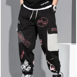 Best OUKU Men's Cargo Pants Cargo Trousers Joggers Trousers Drawstring Elastic Waist Multi Pocket Graphic Prints Breathable Soft Casual Daily Fashion Streetwear Black Gray