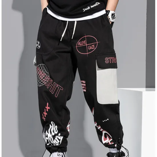 Best OUKU Men's Cargo Pants Cargo Trousers Joggers Trousers Drawstring Elastic Waist Multi Pocket Graphic Prints Breathable Soft Casual Daily Fashion Streetwear Black Gray