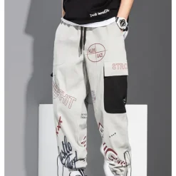 Best OUKU Men's Cargo Pants Cargo Trousers Joggers Trousers Drawstring Elastic Waist Multi Pocket Graphic Prints Breathable Soft Casual Daily Fashion Streetwear Black Gray