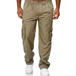 New OUKU Men's Cargo Pants Cargo Trousers Work Pants Elastic Waist Multi Pocket Straight Leg Plain Work Simple Casual Navy ArmyGreen