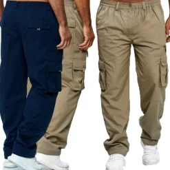 New OUKU Men's Cargo Pants Cargo Trousers Work Pants Elastic Waist Multi Pocket Straight Leg Plain Work Simple Casual Navy ArmyGreen