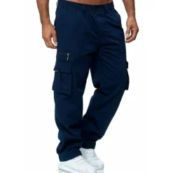 New OUKU Men's Cargo Pants Cargo Trousers Work Pants Elastic Waist Multi Pocket Straight Leg Plain Work Simple Casual Navy ArmyGreen