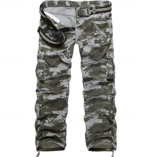 OUKU Men's Cargo Pants Cargo Trousers Tactical Pants Trousers Camo Pants Leg Drawstring Multi Pocket Camouflage Outdoor Work Streetwear Tactical Prairie camouflage naturals