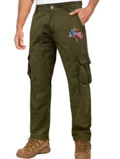 Discount OUKU Men's Cargo Pants Cargo Trousers Work Pants Multi Pocket Graphic Cross American Flag Outdoor Full Length Outdoor Sports Outdoor Casual Vintage Sports Yellow Army Green Micro-elastic