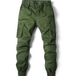 OUKU Men's Cargo Pants Cargo Trousers Trousers Tactical Drawstring Elastic Waist Multi Pocket Plain Breathable Outdoor Full Length Casual Daily Casual Tactical ArmyGreen Black Micro-elastic