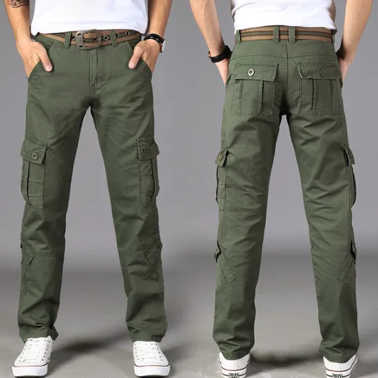 Sale OUKU Men's Cargo Pants Combat Trousers 8 Pocket Plain Breathable Lightweight Full Length Casual Daily Trousers ArmyGreen Black Micro-elastic