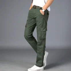 Sale OUKU Men's Cargo Pants Combat Trousers 8 Pocket Plain Breathable Lightweight Full Length Casual Daily Trousers ArmyGreen Black Micro-elastic