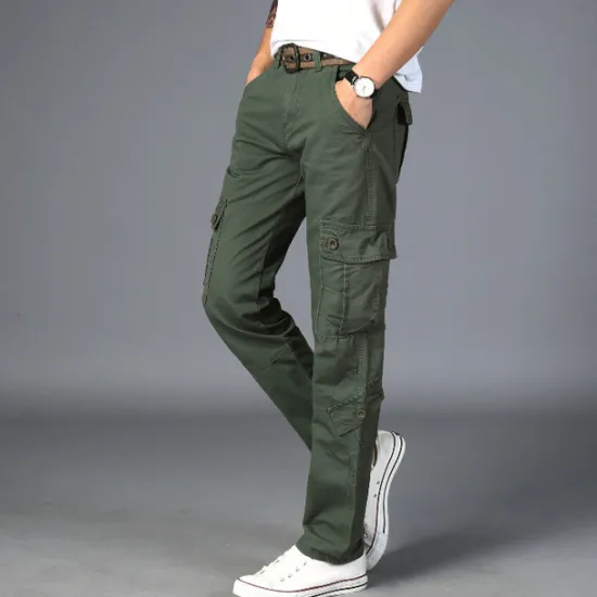 Sale OUKU Men's Cargo Pants Combat Trousers 8 Pocket Plain Breathable Lightweight Full Length Casual Daily Trousers ArmyGreen Black Micro-elastic