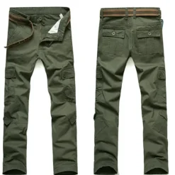 Sale OUKU Men's Cargo Pants Combat Trousers 8 Pocket Plain Breathable Lightweight Full Length Casual Daily Trousers ArmyGreen Black Micro-elastic