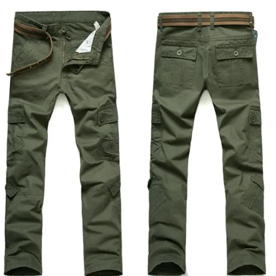 Sale OUKU Men's Cargo Pants Combat Trousers 8 Pocket Plain Breathable Lightweight Full Length Casual Daily Trousers ArmyGreen Black Micro-elastic