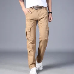 Sale OUKU Men's Cargo Pants Combat Trousers 8 Pocket Plain Breathable Lightweight Full Length Casual Daily Trousers ArmyGreen Black Micro-elastic