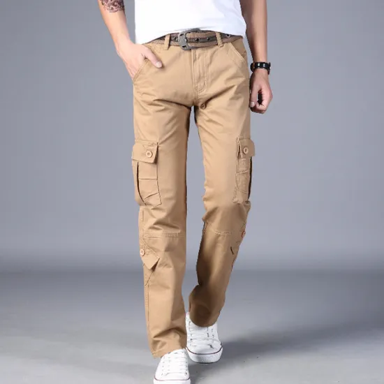 Sale OUKU Men's Cargo Pants Combat Trousers 8 Pocket Plain Breathable Lightweight Full Length Casual Daily Trousers ArmyGreen Black Micro-elastic