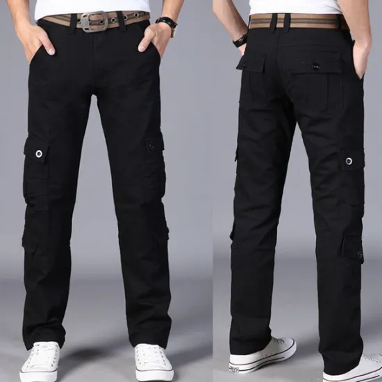 Sale OUKU Men's Cargo Pants Combat Trousers 8 Pocket Plain Breathable Lightweight Full Length Casual Daily Trousers ArmyGreen Black Micro-elastic