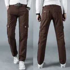 Sale OUKU Men's Cargo Pants Combat Trousers 8 Pocket Plain Breathable Lightweight Full Length Casual Daily Trousers ArmyGreen Black Micro-elastic