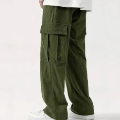 Sale OUKU Men's Cargo Pants Corduroy Pants Trousers Straight Leg Sweatpants Elastic Waist Drawstring Multi Pocket Plain Wearable Outdoor Daily Camping & Hiking Fashion Classic Black Army Green