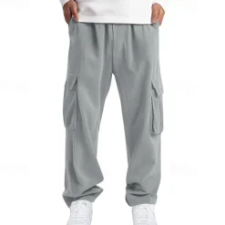 Online OUKU Men's Cargo Pants Corduroy Pants Trousers Multi Pocket Straight Leg Plain Wearable Outdoor Daily Camping & Hiking Fashion Classic Black White