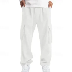 Online OUKU Men's Cargo Pants Corduroy Pants Trousers Multi Pocket Straight Leg Plain Wearable Outdoor Daily Camping & Hiking Fashion Classic Black White