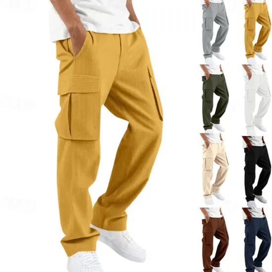 Online OUKU Men's Cargo Pants Corduroy Pants Trousers Multi Pocket Straight Leg Plain Wearable Outdoor Daily Camping & Hiking Fashion Classic Black White