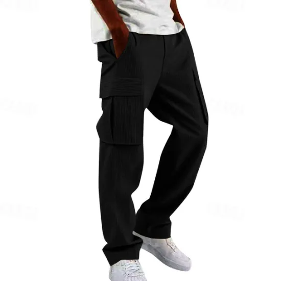 Online OUKU Men's Cargo Pants Corduroy Pants Trousers Multi Pocket Straight Leg Plain Wearable Outdoor Daily Camping & Hiking Fashion Classic Black White