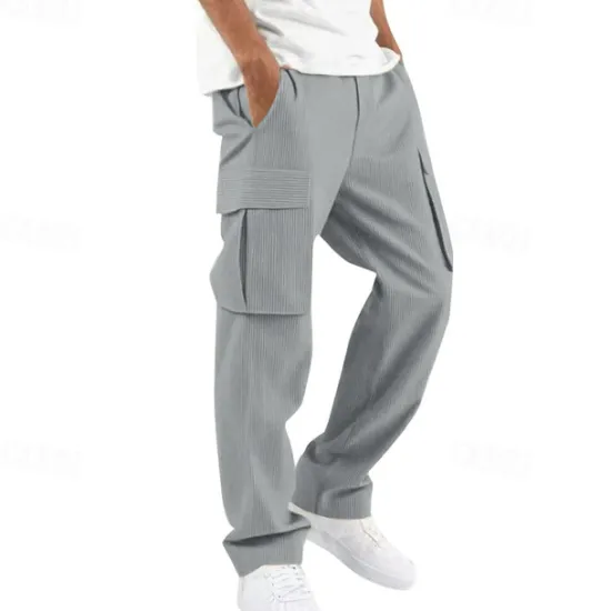 Online OUKU Men's Cargo Pants Corduroy Pants Trousers Multi Pocket Straight Leg Plain Wearable Outdoor Daily Camping & Hiking Fashion Classic Black White