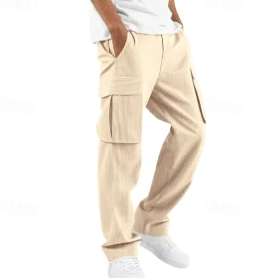 Online OUKU Men's Cargo Pants Corduroy Pants Trousers Multi Pocket Straight Leg Plain Wearable Outdoor Daily Camping & Hiking Fashion Classic Black White