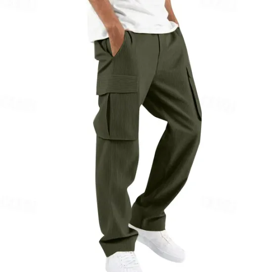 Online OUKU Men's Cargo Pants Corduroy Pants Trousers Multi Pocket Straight Leg Plain Wearable Outdoor Daily Camping & Hiking Fashion Classic Black White