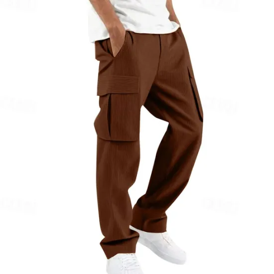 Online OUKU Men's Cargo Pants Corduroy Pants Trousers Multi Pocket Straight Leg Plain Wearable Outdoor Daily Camping & Hiking Fashion Classic Black White