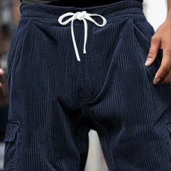 OUKU Men's Cargo Pants Corduroy Pants Trousers Baggy Pants Casual Pants Pocket Elastic Waist Straight Leg Plain Comfort Soft Full Length Outdoor Daily Going out Fashion Streetwear Black Royal Blue