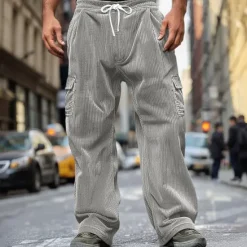 OUKU Men's Cargo Pants Corduroy Pants Trousers Baggy Pants Casual Pants Pocket Elastic Waist Straight Leg Plain Comfort Soft Full Length Outdoor Daily Going out Fashion Streetwear Black Royal Blue