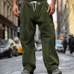 OUKU Men's Cargo Pants Corduroy Pants Trousers Baggy Pants Casual Pants Pocket Elastic Waist Straight Leg Plain Comfort Soft Full Length Outdoor Daily Going out Fashion Streetwear Black Royal Blue