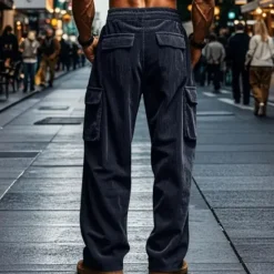 Outlet OUKU Men's Cargo Pants Corduroy Pants Trousers Baggy Pants Casual Pants Drawstring Elastic Waist Multi Pocket Plain Comfort Soft Full Length Outdoor Daily Going out Fashion Streetwear Navy Blue Brown