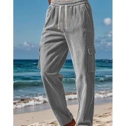 Outlet OUKU Men's Cargo Pants Corduroy Pants Trousers Cargo Sweatpants Elastic Waist Drawstring Multi Pocket Plain Wearable Outdoor Daily Camping & Hiking Fashion Classic Black Khaki