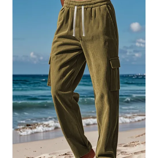 Outlet OUKU Men's Cargo Pants Corduroy Pants Trousers Cargo Sweatpants Elastic Waist Drawstring Multi Pocket Plain Wearable Outdoor Daily Camping & Hiking Fashion Classic Black Khaki
