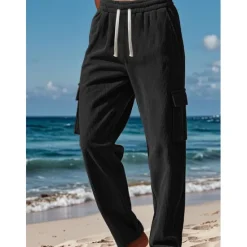 Outlet OUKU Men's Cargo Pants Corduroy Pants Trousers Cargo Sweatpants Elastic Waist Drawstring Multi Pocket Plain Wearable Outdoor Daily Camping & Hiking Fashion Classic Black Khaki
